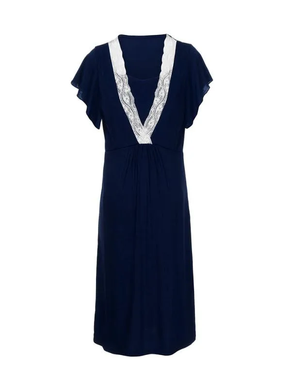 Женские мать Кружева беременных Повседневное для кормления для маленьких детей пижамы для беременных платье - Цвет: Серый