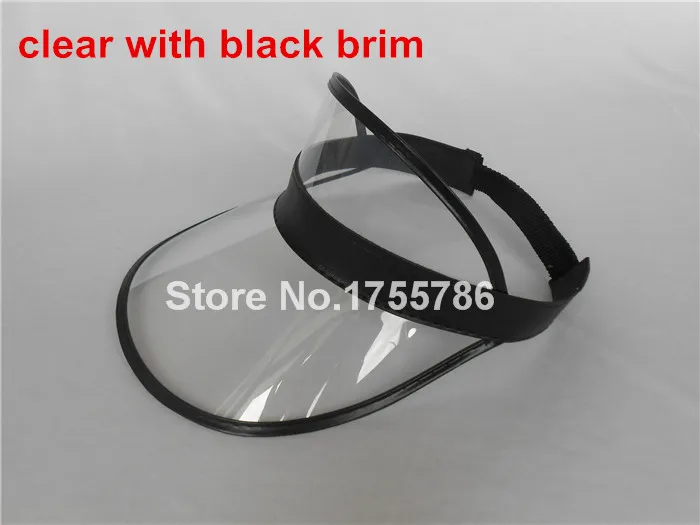 clear black brim DHL/EMS, 48 шт./партия, новинка, головные уборы, неоновая Солнцезащитная шляпа козырек, пластиковый козырек, летняя шапка, паба, смешанные цвета, подходит для большинства мужчин, кожа, повседневная - Цвет: clear black brim