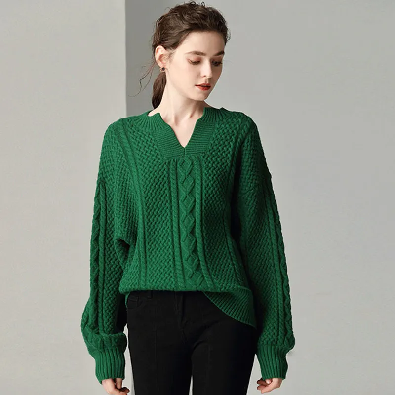 

Smpevrg 19 new cashmere sweater female pullover V-neck lantern sleeve thicken pullover women sweater knitted solid casual jumper