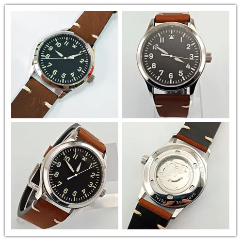

3 Types 42mm Corgeut Black Sterile Dial Sapphire Glass Leather Strap Automatic Mens Watches