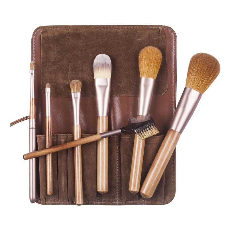 7 шт./компл. профессиональный макияж кисти Красота cosmetictools, пудра, румяна, тональный крем высокое качество кисть из натурального козьего ворса и соболь волос из натуральной кожи чехол