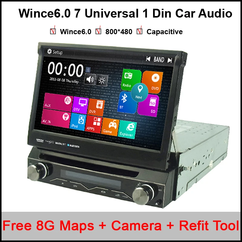 Бесплатный 8g карты 7 Универсальный 1 Din автомобильный аудио dvd-плеер + радио + gps навигация + радио + стерео + Bluetooth + DVD Automotivo + SD USB RDS Aux