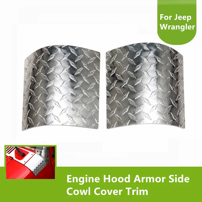 

2Pcs Chrome Aluminium Alloy Engine Hood Armor Side Cowl Cover Trim Protector For Jeep Wrangler 2007-2017