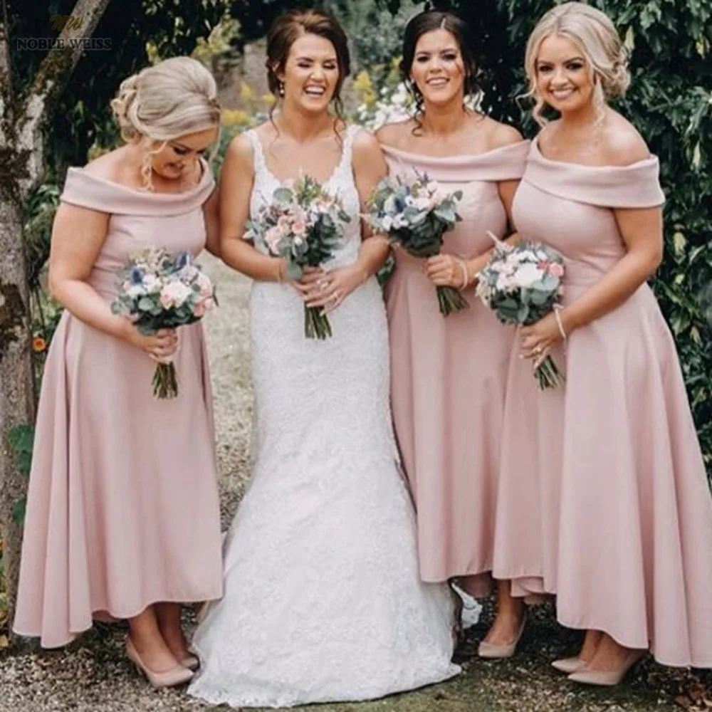bridesmaid dresses 2019 boat neck satin wedding guest dress a line prom dress Wedding Party Dresses For Women