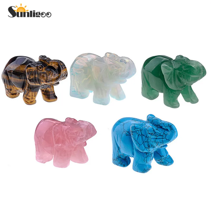 

Sunligoo 1 pc Natural Rose Quartz/Aventurine/Tiger Eye/Opalite Carved Gemstones Elephant Figurine 2''inch Stones Room Decoration