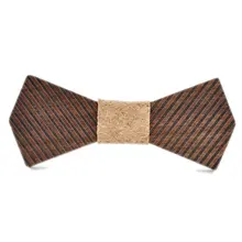 Британский взрослых Для мужчин Для женщин в полоску резные деревянные галстук ручной работы из пробки искусственная кожа хлопок Свадебная вечеринка бабочка галстук деревянные бабочкой