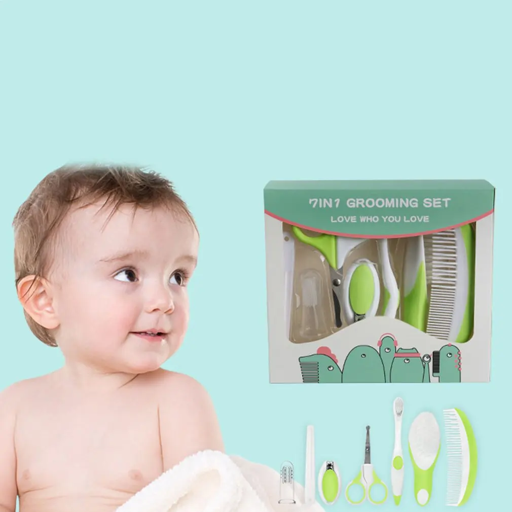 Hot ! 7pcs Baby Grooming Care Manicure Set Baby Healthcare Special Nail Clippers Comb Brush Toothbrush Kit Safety Baby Care