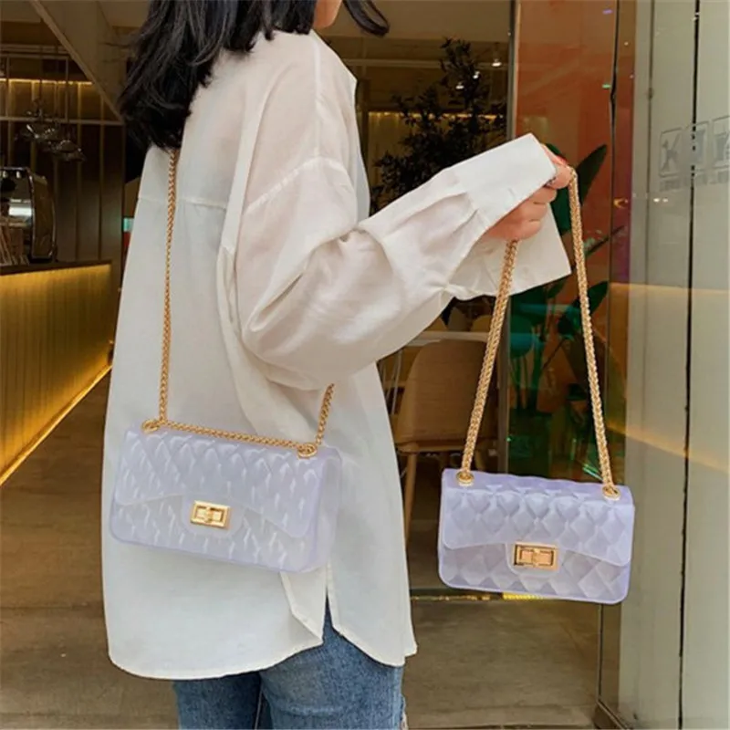 

6 Color Solid Clear Jelly Bags Mini Diamond Lattice Chain Shoulder Messenger Bags Clutch Purses Sac A Main