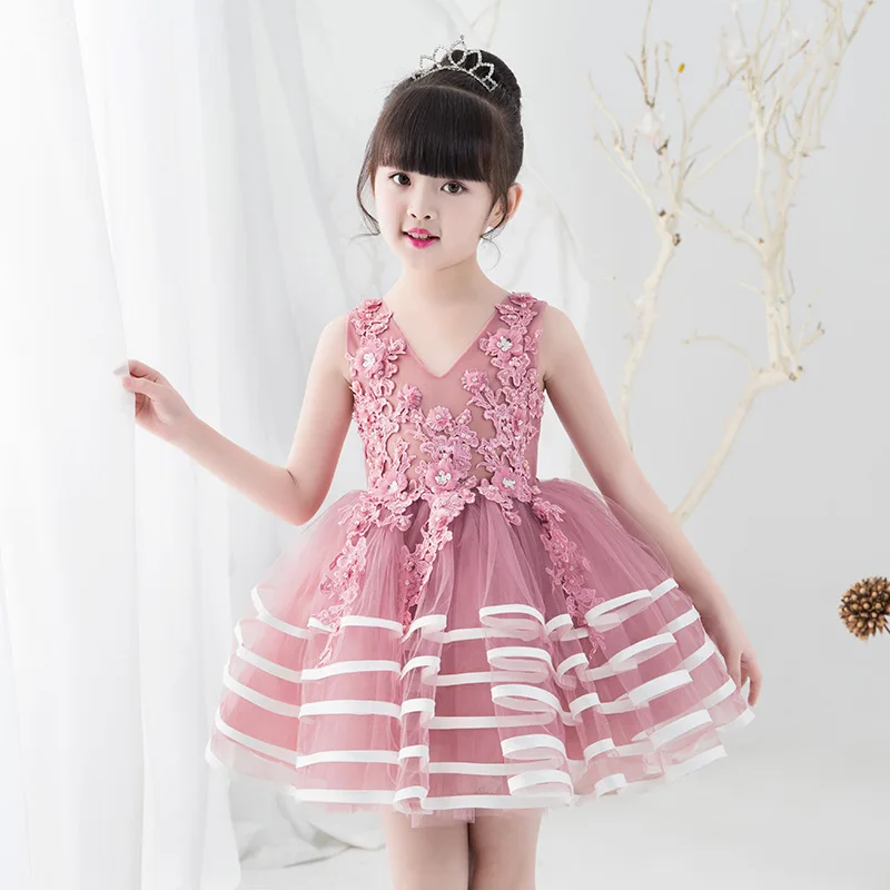 

Appliques Cute Princess Dress Party Vestidos Beading Flower Girl Dresses for Wedding Evening Gowns Ball Gown Kids Birthday Dress