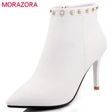 MORAZORA/пикантные женские ботинки; сезон весна-осень; женские ботинки на высоком каблуке; ботильоны из мягкого кожзаменителя модная обувь; большие размеры 34-42