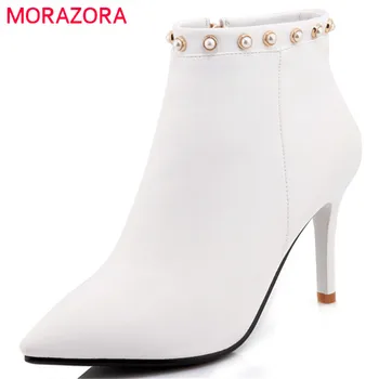 

MORAZORA Sexy lady womens boots in spring autumn high heels boots for women PU soft leather ankle boots fashion big size 34-42