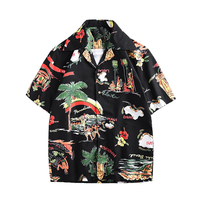 

Womail Men's Tops 2019 New Summer Fashion Couple Personal Tribe Printed Short-sleeved Polyester Blouse Beach Top Dropship Apr11