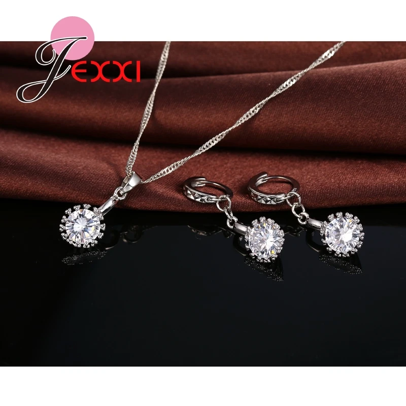 Jemmin 925 Sterling Silber Kugel Anhänger Halskette Disc Ohrringe Set Frauen Weibliche Hochzeit Elegante CrystalJewelry Sets Geschenk