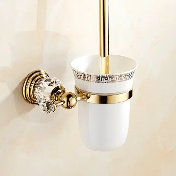 European style Brass Crystal Toilet Brush Holder,Gold Plated Toilet