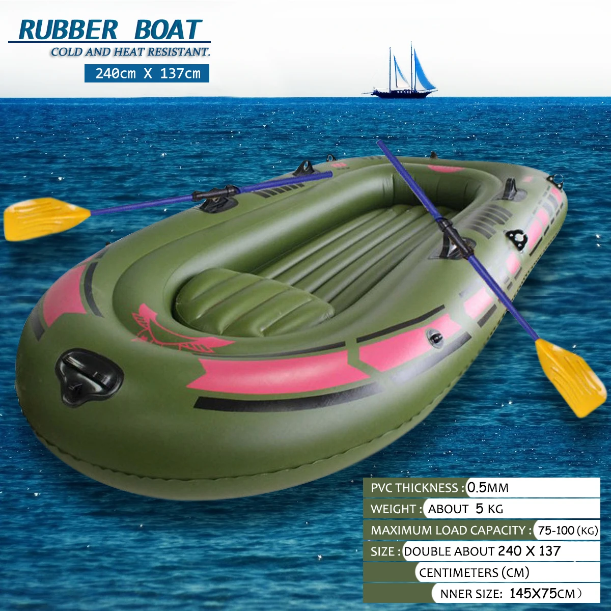 

SGODDE 94.4''x53.9'' Kayaking 2-Person PVC Rubber Green Kayak Inflatable Boat With Air Pump Oars Rope Fishing Boat
