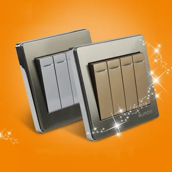 

High Quality E9 Series Brushed Stainless Steel Gold Wall Switch With Fluorescence 4 Gang 1 Way Single Control Switch Panel