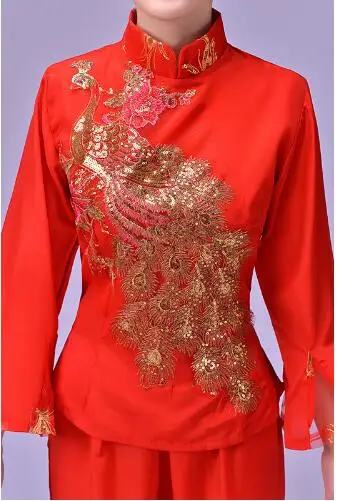 (0146) 2016 new autumn fan dance CHinese folk dance red yangko dance clothing red Phoenix embroidery pattern stage costumes