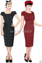 free shipping NEWCHIC VINTAGE 1950’s 1960’s tartan pencil wiggle dress plus size S-6XL