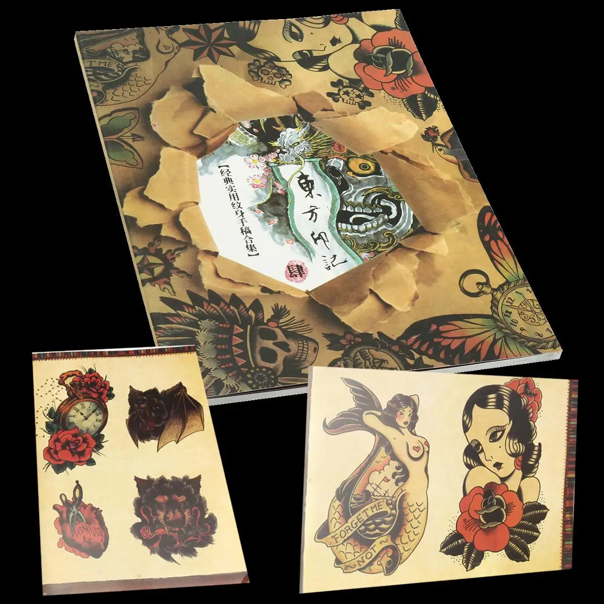 

108 Design Tattoo Flash Book A4 Size 108 Pages Skeleton Bird Pattern Sketch Old Chinese Elements For Tattooing Body Art Supply