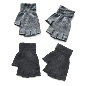 

Unisex Ribbed Knitted Stretchy Elastic Half Finger Fingerless Gloves Student Winter Warm Plain Basic Mittens Outdoor Cycling