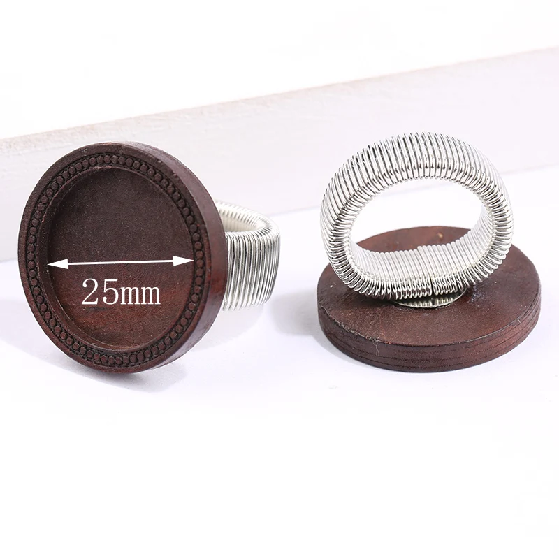 

reidgaller 5pcs 25mm round cabochon wood ring base settings adjustable bezel blanks for jewelry making diy components
