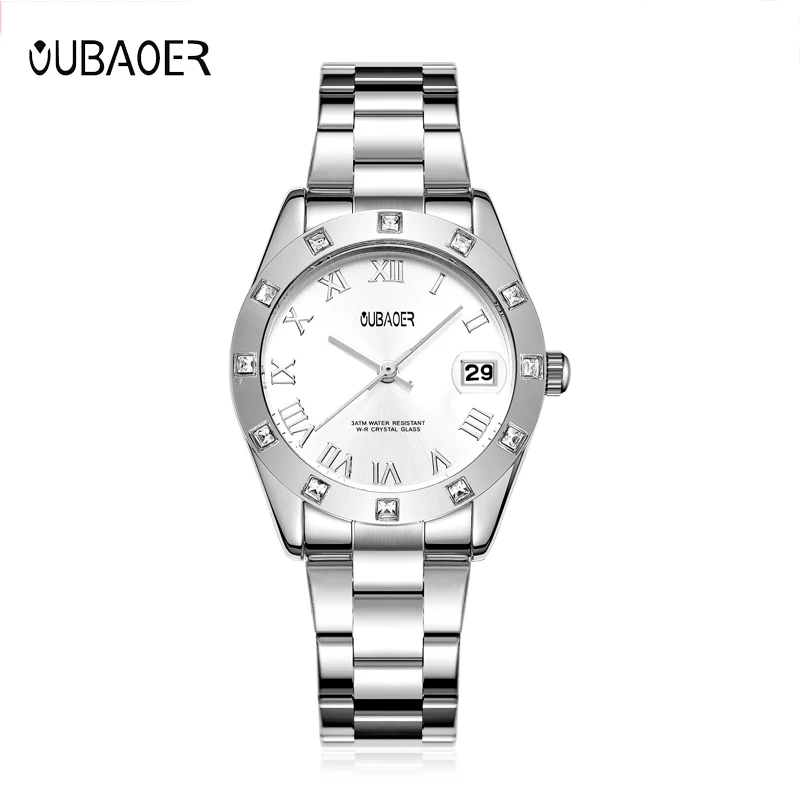 

OUBAOER Women's Fashion Casual Wristwatch Silver Female Clock Full Stainless Steel Strap Watch Waterproof relogio masculino
