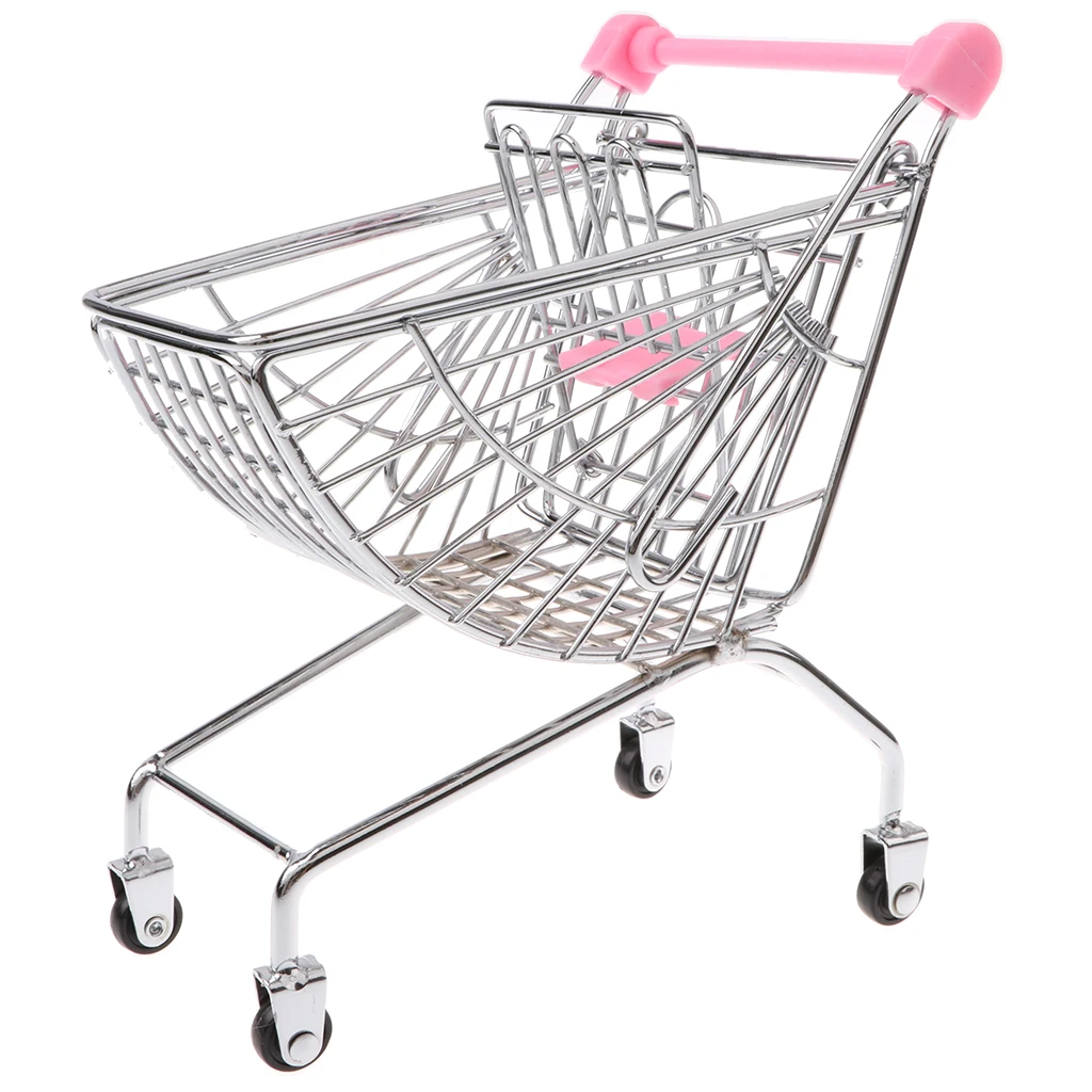 Mini Metal Supermarket Shopping Cart Utility Storage Trolley Kids Pretend Play Toy 