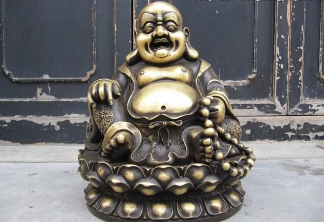 

150401 S0443 17 China Royal Pure Bronze exquisite Happy laughter Money Maitreya Buddha Statue