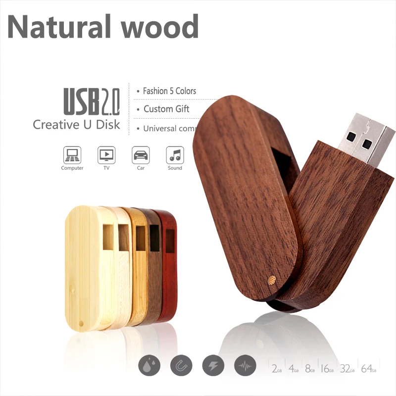 

Natural Wood USB Flash Drive Swivel 5 Colors Pen Drive Custom Logo USB Memory Stick Gift Pendrive 64GB 32GB 16GB 8GB 4GB 2GB