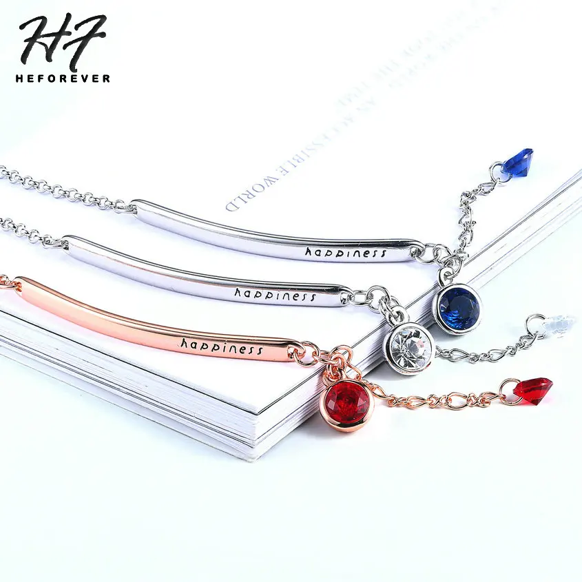 Word Happiness ID Bracelets for Women CZ Austrian Crystal 8 Items Rose Silver Gold Color Valentine's Day Fashion Jewelry H195