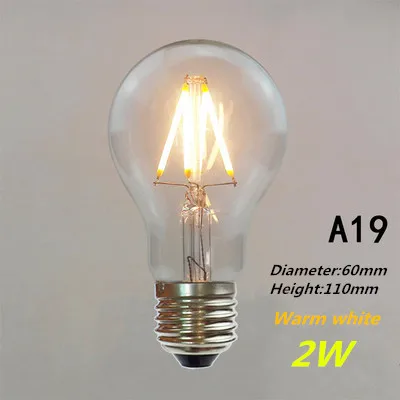 Энергосберегающий светодиодный лампочка эдисона 2 Вт 4 Вт 6 Вт 8 Вт E27 имитация вольфрамовой проволоки прозрачная лампочка декоративное освещение внутреннее освещение - Испускаемый цвет: A19  2W