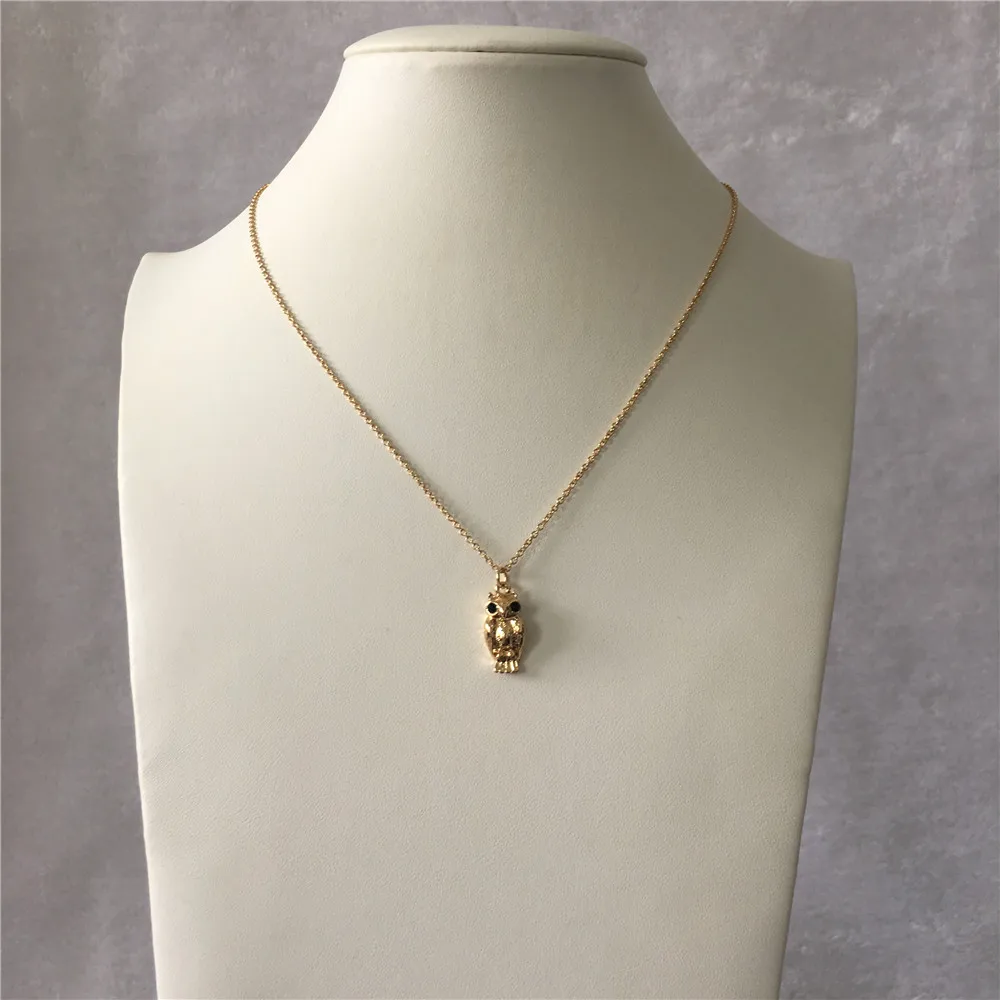 

TRENDY GOLD COLOR BLACK EYE OWL SMALL PENDANT NECKLACE FOR WOMEN GIRL