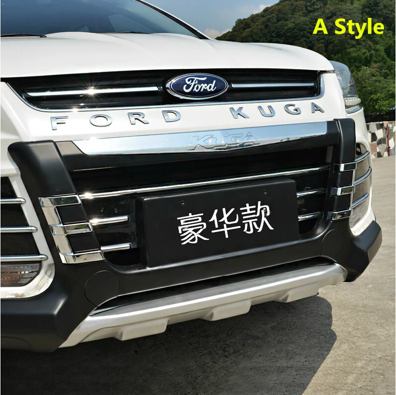

Fit For Ford Kuga Escape 2013-2015 Bumper Front+ Rear Diffuser Bumpers Lip Protector Guard skid plate ABS Chrome finish 2PES