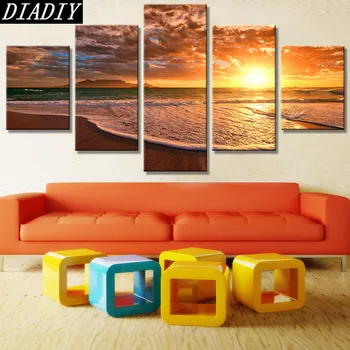 

5pcs DIY 5D Diamond Embroidery sunset natural scenery,full round Diamond Painting mosaic Cross Stitch Rhinestones wall stickers