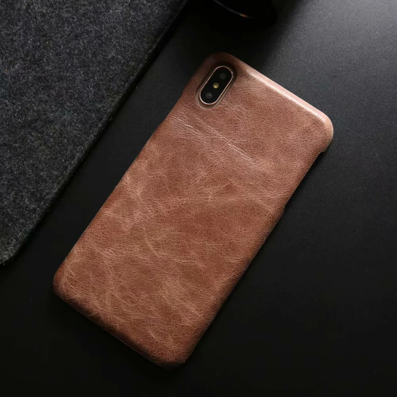 

CKHB For iphone X XS Vintage Style Genuine Leather Hard Back Cover For iphone Xs Max 6s 7 8 Plus Luxury Leather Phones Case