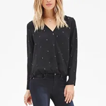 Nice Fashion Autumn Long Sleeve Chiffon Blouses Women V-Neck Shirts Sequins Women BlouseFashion Women Blusa Tops GA8105