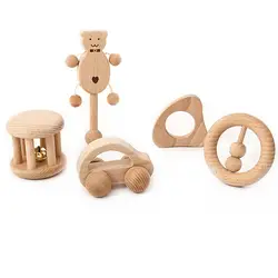 Новорожденные успокаивающие игрушки младенческие зубы погремушка детский набор твердая деревянная игрушка погремушка игрушка