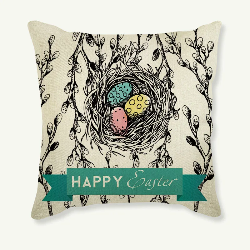 

Easter Egg Printing Cotton Linen Sofa Cushion Cover 45*45cm Flower Bird Throw Pillow Cover Home Decoration Car Seat Pillowcase