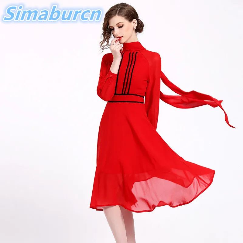 Summer Women Chiffon Red Color Dress Party Vestidos Famale Elegant A