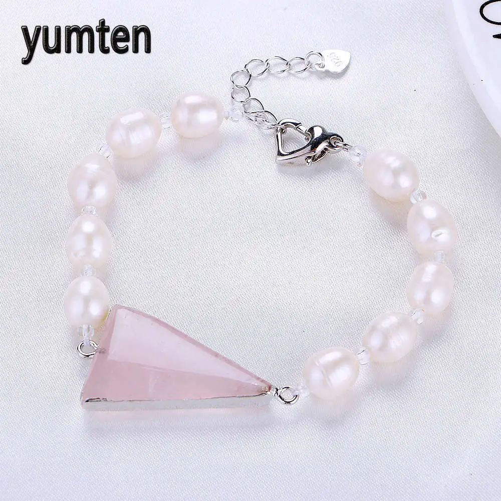 Yumten Bridal Bridesmaid Pearl Bracelet Triangle Crystal