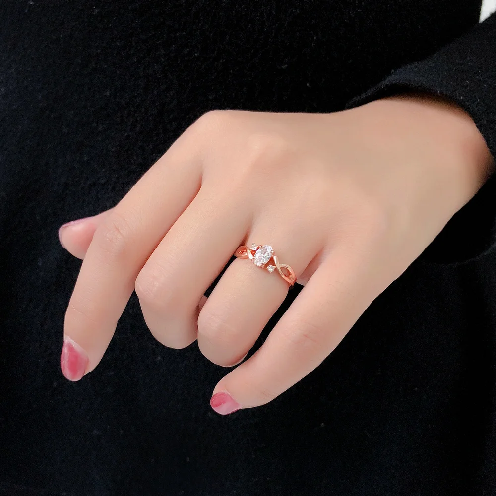 Fashion Spiral Rose Gold Women Rings For Anniversary Inlaid With Oval Shiny Cubic Zirconia Jewelry Wholesalae DWR785