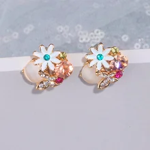 Новинка, корейские летние цветные серьги-гвоздики в виде цветка для женщин, элегантные милые серьги с кристаллами, Женские Ювелирные изделия, подарки WX241