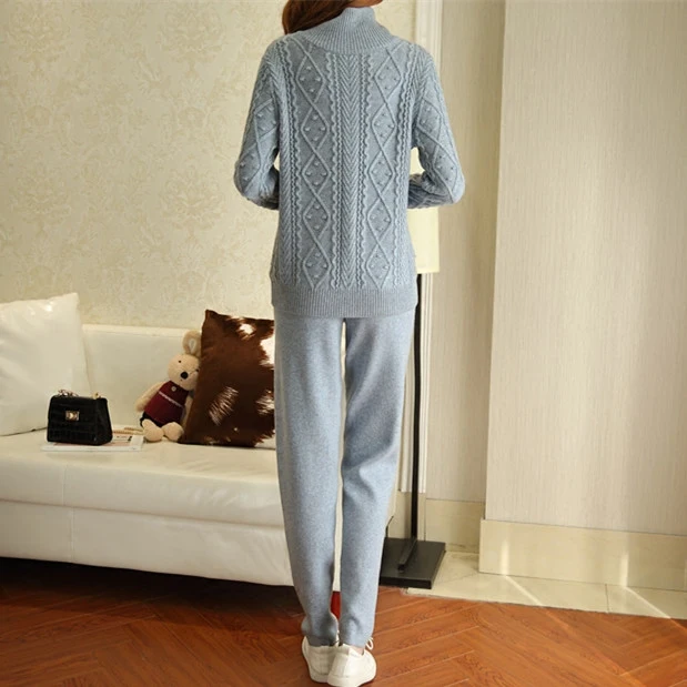 2018 Sale Wool Full Winter Women's New 2-piece Suit Cashmere Knit Cardigan Fashion Casual Trousers Vintage Two Piece Set Female 2018 Sale Wool Full Winter Women's New 2-piece Suit Cashmere Knit Cardigan Fashion Casual Trousers Vintage Two Piece Set Female