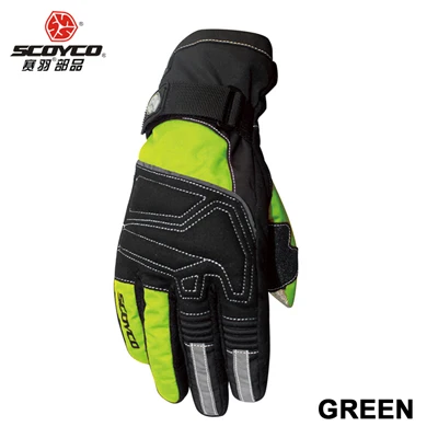 Зимние мотоциклетные перчатки Scoyco M-30 Guantes для мотокросса, спортивные теплые мужские и женские Светоотражающие теплые перчатки для езды - Цвет: Зеленый