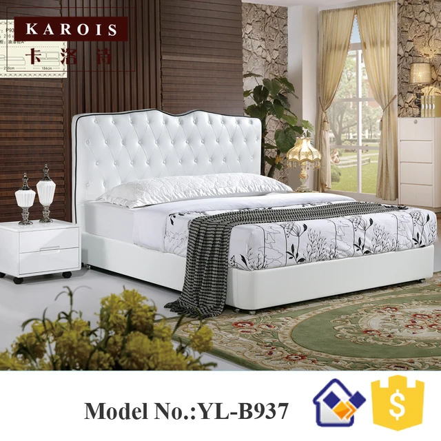 Luxury diamond design model white pu leather wooden bedroom bedin Beds