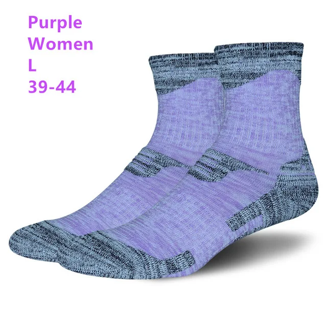 Мужские и женские зимние теплые лыжные носки, уличные походные велосипедные спортивные носки, утолщенные дышащие Термо носки для сноуборда, хлопковые Лыжные носки - Цвет: Women Purple L