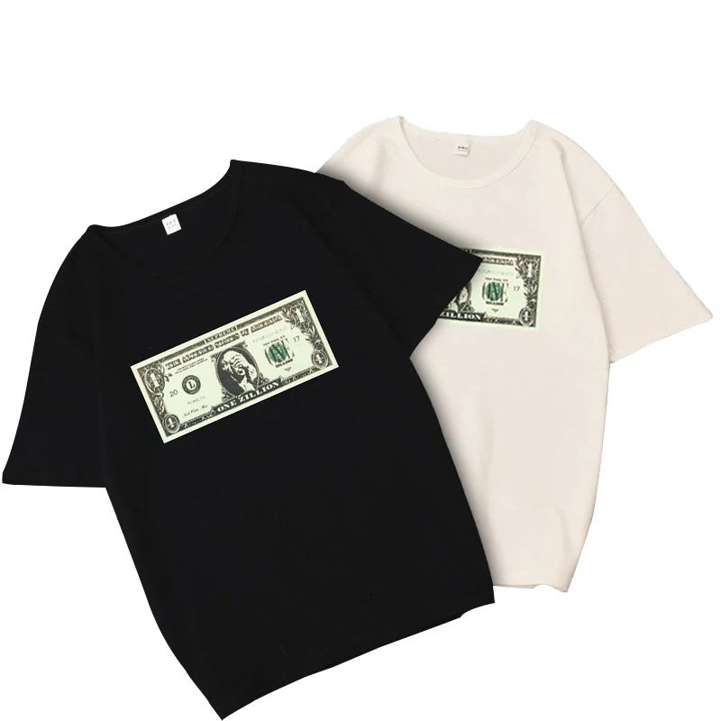 

Men's T-shirt Printed Hip-hop Banknotes T-shirt Men And Women Couple T-shirt Personality Loose Short-sleeved T-shirt