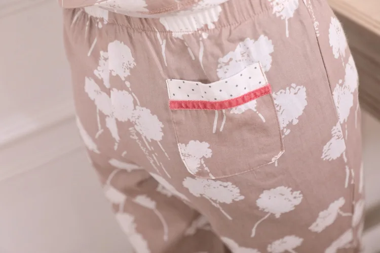 Одуванчик печати хлопковые пижамы Для женщин пижамный комплект хлопковое ночное белье Длинные рукава, длинные штаны домашняя одежда
