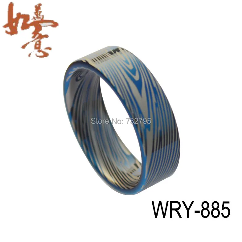 

Free Shipping 8mm width Flat Blue Damascus Tungsten Carbide Ring Wholesales Order are Welcome WRY-885
