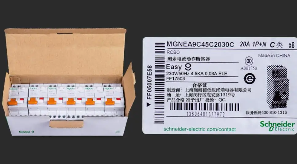 Schneider Circuit автоматический воздушный выключатель EASY9 C20 1P + N C40 2P 3P C25 4P 6A 10A 16A 20A 25A 32A 40A